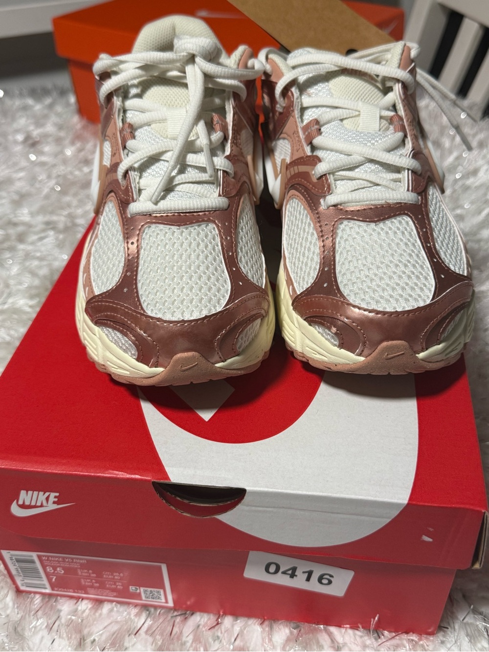 Nike Women's Rose Gold and White Mesh Sneaker - Picture 2 of 4